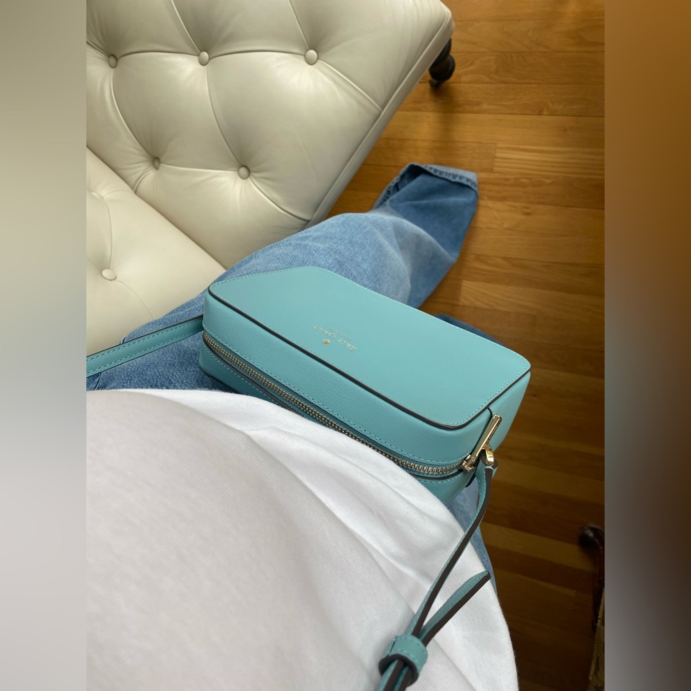 Kate Spade Sienna Turquoise Blue Leather Crossbody Bag Minimalist Structured - Picture 7 of 12